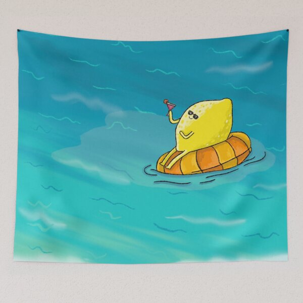 Item preview, Lemon floating in an inflatable donut in the sea. designed and sold by BluluStudio.