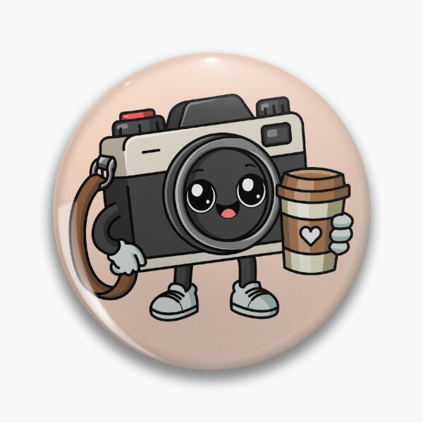 Item preview, Cute Camera Mascot Holding Coffee Cup – Kawaii Photography Cartoon Character designed and sold by RaunakDutta.