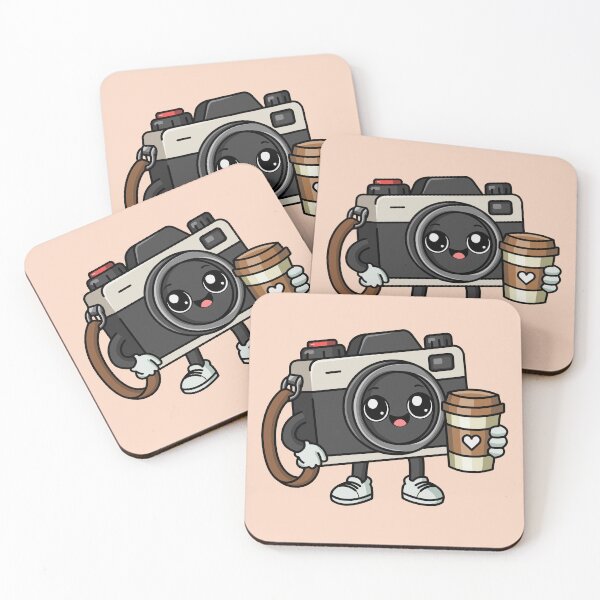 Item preview, Cute Camera Mascot Holding Coffee Cup – Kawaii Photography Cartoon Character designed and sold by RaunakDutta.