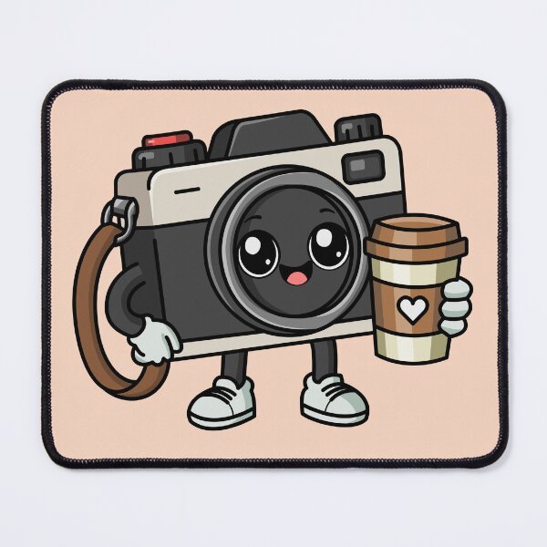 Item preview, Cute Camera Mascot Holding Coffee Cup – Kawaii Photography Cartoon Character designed and sold by RaunakDutta.