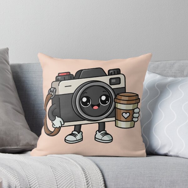 Item preview, Cute Camera Mascot Holding Coffee Cup – Kawaii Photography Cartoon Character designed and sold by RaunakDutta.