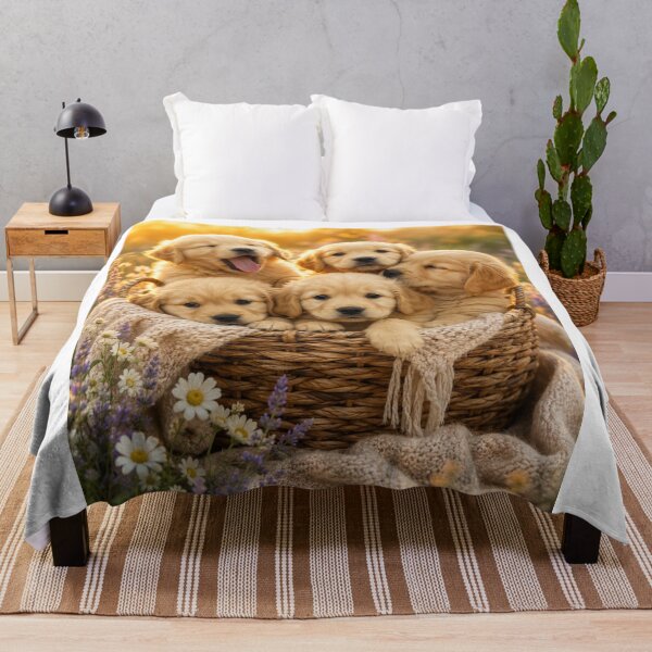 Item preview, Golden Hour Puppy Basket – Adorable Golden Retriever Puppies designed and sold by NebulaRiotStudio.