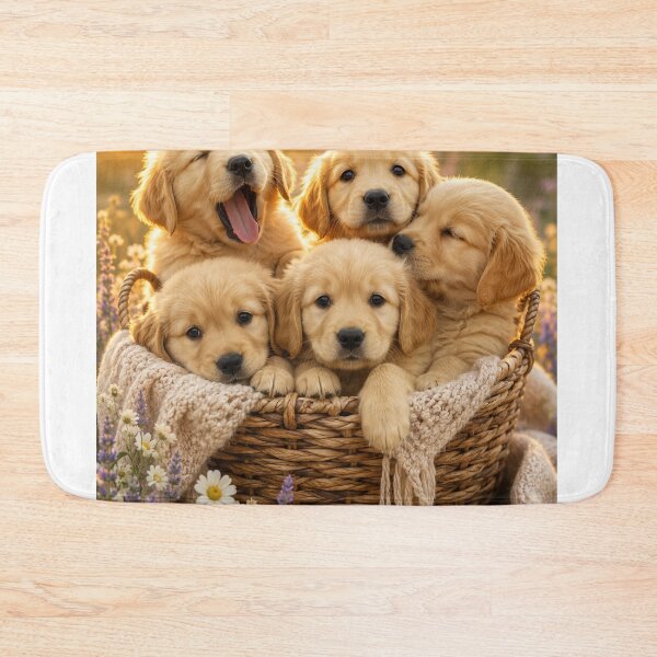 Item preview, Golden Hour Puppy Basket – Adorable Golden Retriever Puppies designed and sold by NebulaRiotStudio.