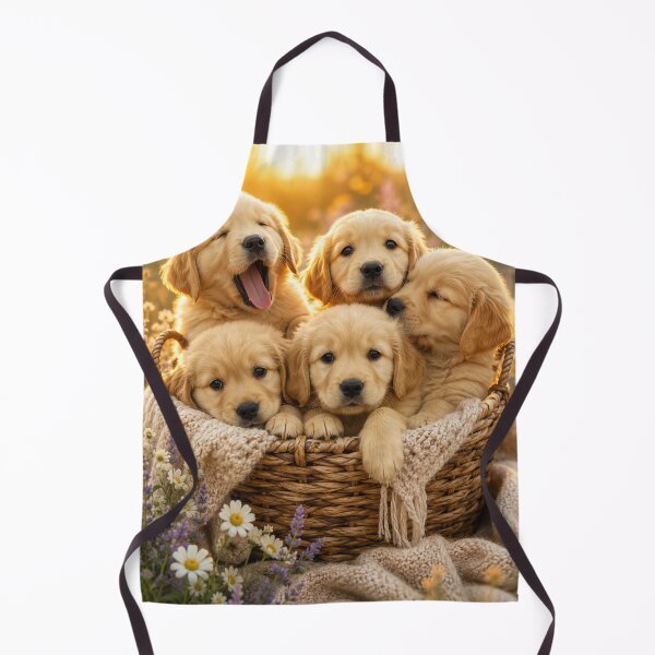 Item preview, Golden Hour Puppy Basket – Adorable Golden Retriever Puppies designed and sold by NebulaRiotStudio.