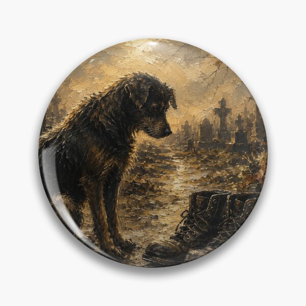 Artikelvorschau, Faithful Until the End – Lonely Dog at the Cemetery | Emotional Oil Painting | Vintage Memorial Wall Art | Printable Digital Download entworfen und verkauft von X-ecute.