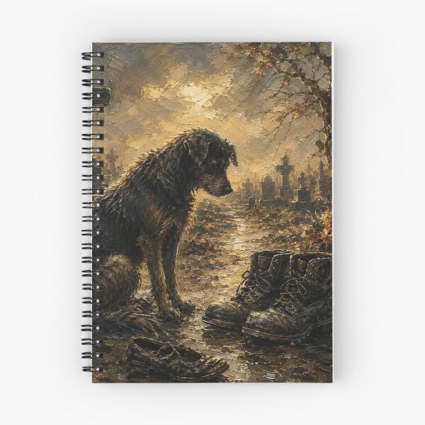 Artikelvorschau, Faithful Until the End – Lonely Dog at the Cemetery | Emotional Oil Painting | Vintage Memorial Wall Art | Printable Digital Download entworfen und verkauft von X-ecute.