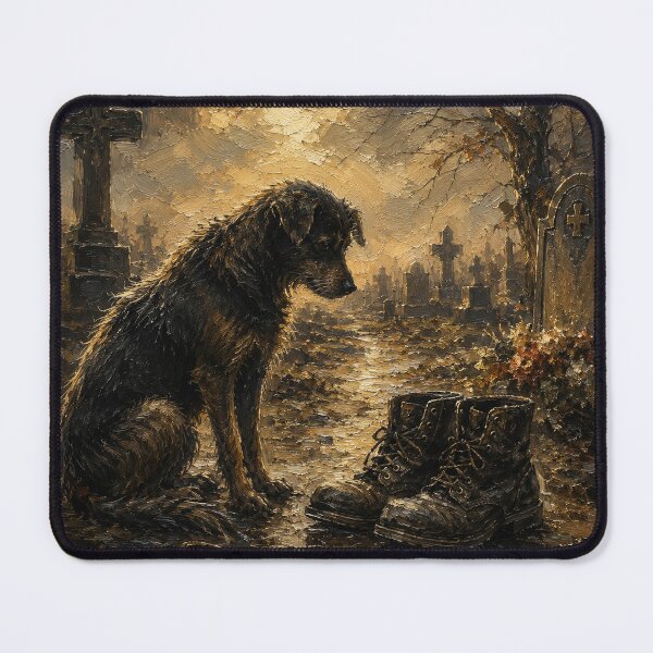 Item preview, Faithful Until the End – Lonely Dog at the Cemetery | Emotional Oil Painting | Vintage Memorial Wall Art | Printable Digital Download designed and sold by X-ecute.