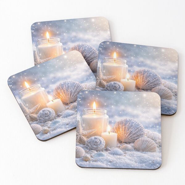 Item preview, Winter Seaside Serenity Seashells Star Fish and Candle in the Snow designed and sold by Stephanie Laird.