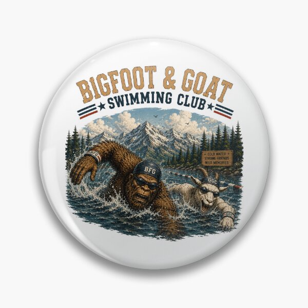 Item preview, Bigfoot and Goat Swimming Club Funny Vintage Swimming Design designed and sold by NicheBloom.