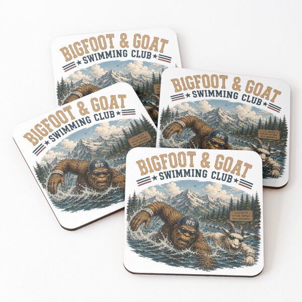 Item preview, Bigfoot and Goat Swimming Club Funny Vintage Swimming Design designed and sold by NicheBloom.