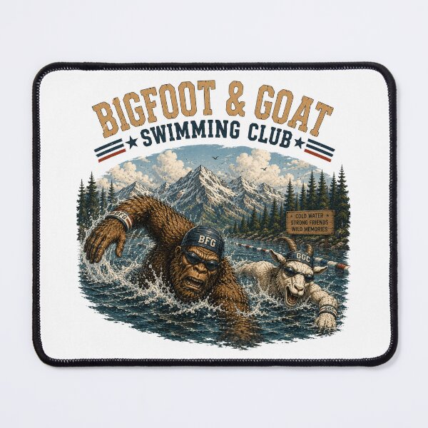 Item preview, Bigfoot and Goat Swimming Club Funny Vintage Swimming Design designed and sold by NicheBloom.