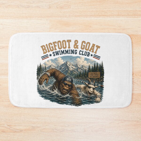 Item preview, Bigfoot and Goat Swimming Club Funny Vintage Swimming Design designed and sold by NicheBloom.