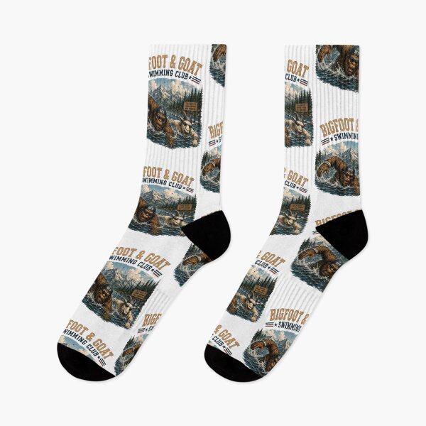 Item preview, Bigfoot and Goat Swimming Club Funny Vintage Swimming Design designed and sold by NicheBloom.
