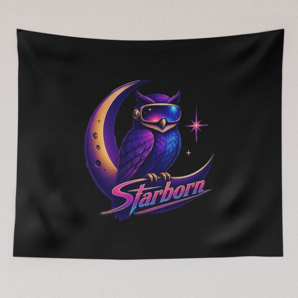 Item preview, Starborn Owl on a Neon Crescent Moon  designed and sold by Sketchlegacy.