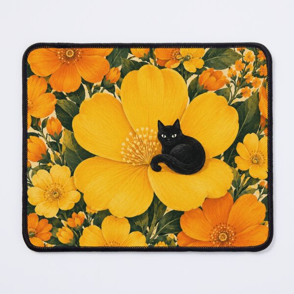 Item preview, Black Cat in Golden Flowers designed and sold by Rohan132.