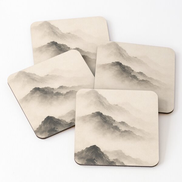 Item preview, Whispering Peaks | Ink Wash Mountain Wall Art | Japandi Wabi-Sabi Print designed and sold by SoftSpaceDesign.