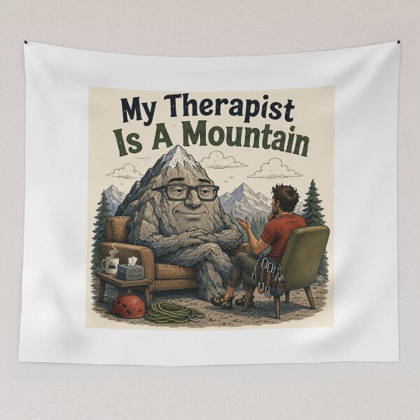 Item preview, My Therapist is a Mountain - rock climber - square designed and sold by AcornAndPebble.