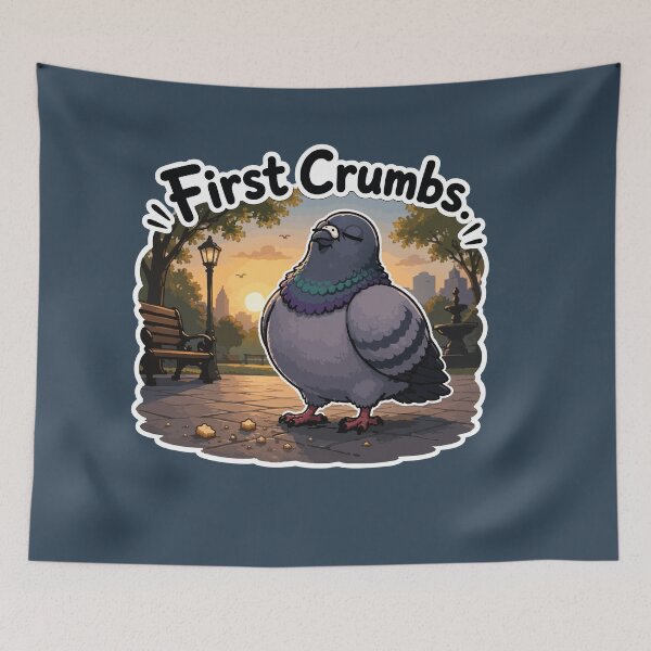Item preview, First Crumbs Funny Happy Pigeon at Sunrise Cartoon Sticker designed and sold by SimplePoDesign.