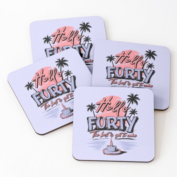 Item preview, Hello Forty 40th Birthday Pastel Sunset Palm Trees Women Vacation Art designed and sold by illeN-Art-World.