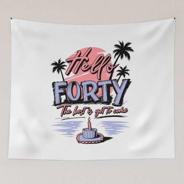 Item preview, Hello Forty 40th Birthday Pastel Sunset Palm Trees Women Vacation Art designed and sold by illeN-Art-World.