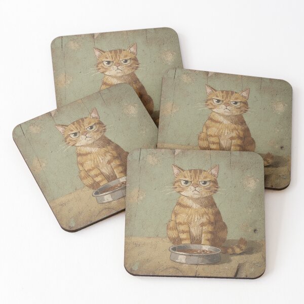 Item preview, Orange Tabby Guarding an Empty Food Bowl Folk Art designed and sold by PictorialWhimsy.