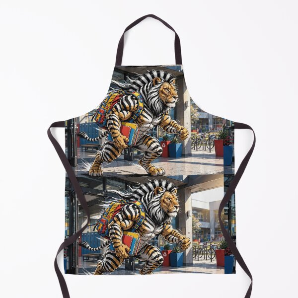 Item preview, Anthropomorphic Tiger-Lion School Entrance – Striped Campus Champion with Backpack designed and sold by TreatLLC.