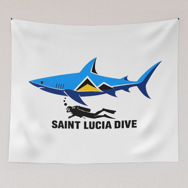 Item preview, Saint Lucia Flag Shark Diver Scuba Caribbean Pride designed and sold by scicilysimonee.