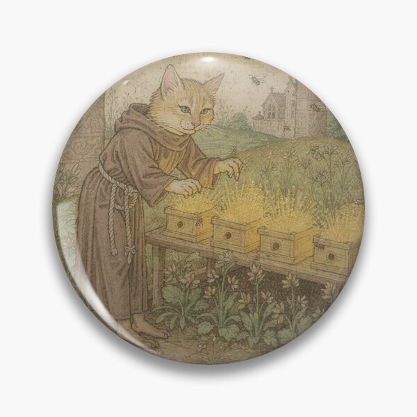 Item preview, Medieval Cat Beekeeper Tending the Hives Manuscript designed and sold by PictorialWhimsy.