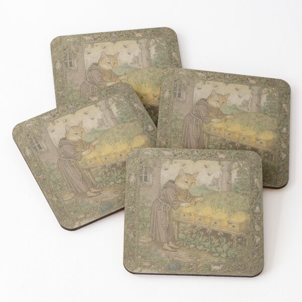 Item preview, Medieval Cat Beekeeper Tending the Hives Manuscript designed and sold by PictorialWhimsy.