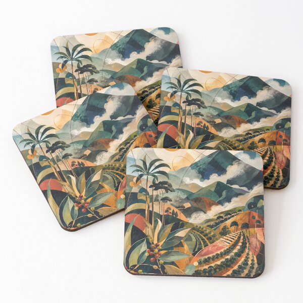 Item preview, El Salvador Coffee Plantation and Volcano – Colorful Geometric Landscape designed and sold by GutyzDesignsES.