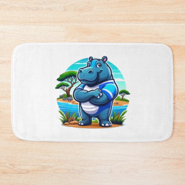 Item preview, Cute Blue Hippopotamus Mascot Character Standing In African River Landscape Illustration designed and sold by Rostislav Bouda.