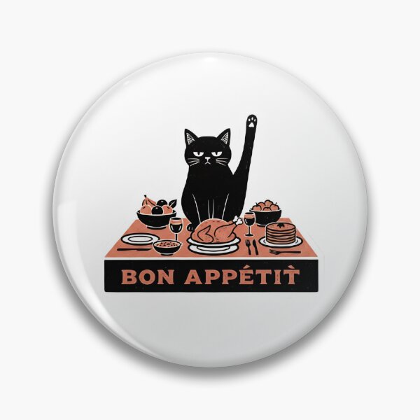 Item preview, Grumpy Black Cat Bon Appetit Funny Linocut Art designed and sold by RareVisuals.