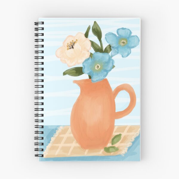 Item preview, Blue and Cream Flowers in Earthy Orange Pitcher Still Life designed and sold by JasmineGDesigns.