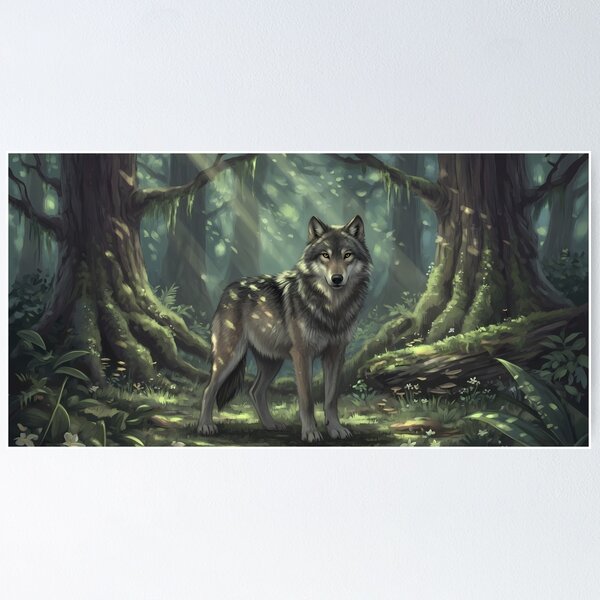 Item preview, Mystic Forest Wolf Art | Fantasy Nature Illustration designed and sold by RkskArt.