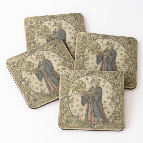 Item preview, Medieval Cat Astronomer with an Astrolabe Manuscript designed and sold by PictorialWhimsy.