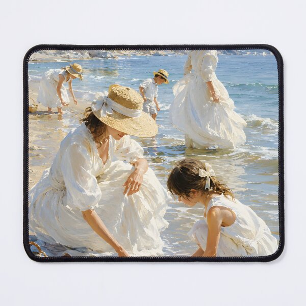 Item preview, Mother and Daughter Seashell Collecting – Mediterranean Beach Art designed and sold by GutyzDesignsES.