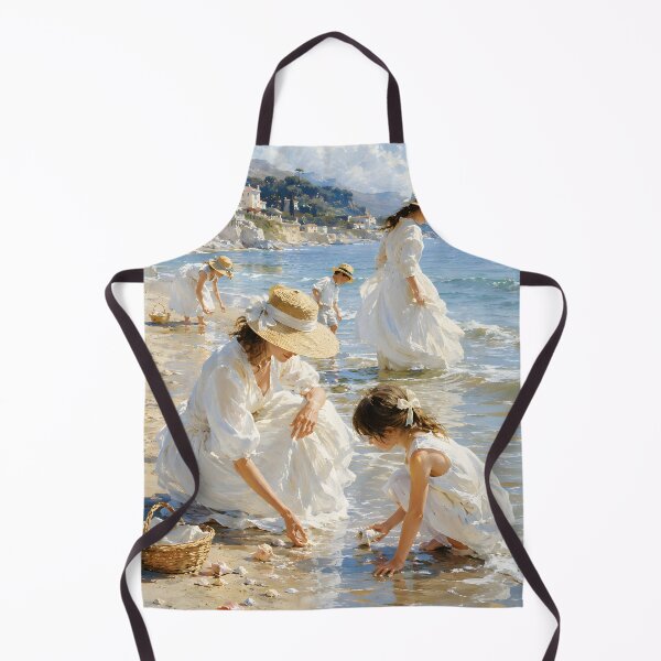 Item preview, Mother and Daughter Seashell Collecting – Mediterranean Beach Art designed and sold by GutyzDesignsES.