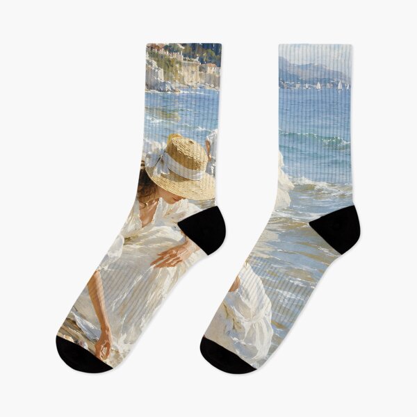 Item preview, Mother and Daughter Seashell Collecting – Mediterranean Beach Art designed and sold by GutyzDesignsES.