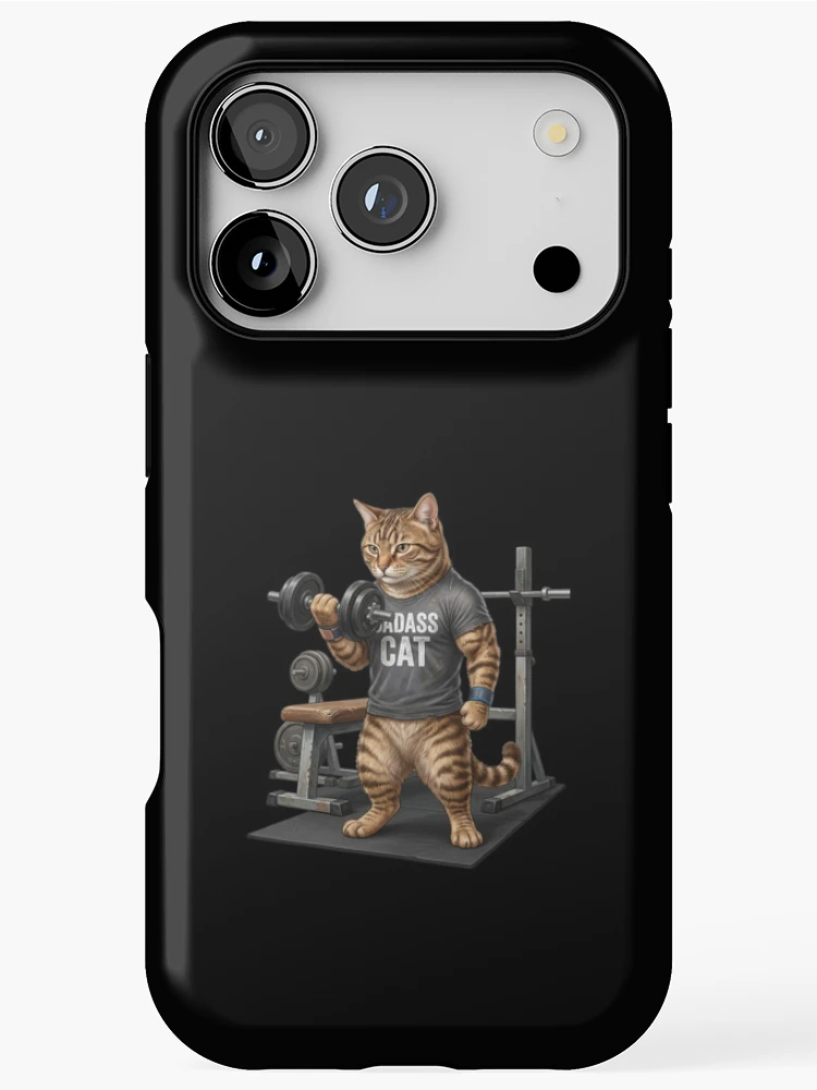 Thumbnail 1 of 4, iPhone Case, Cat does weight training designed and sold by ReneMM.