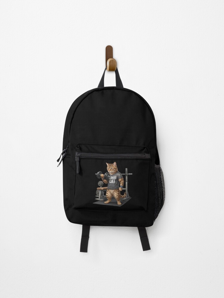 Thumbnail 1 of 3, Backpack, Cat does weight training designed and sold by ReneMM.