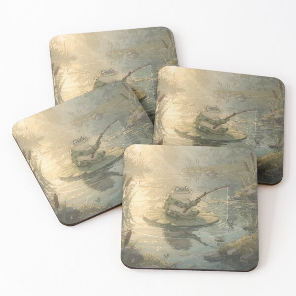 Item preview, Frog Fishing Off a Lily Pad Cottagecore Art designed and sold by PictorialWhimsy.