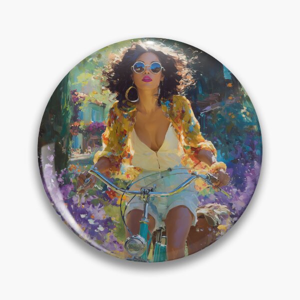 Item preview, Woman Riding Bicycle Through Wildflowers designed and sold by RossignolStudio.