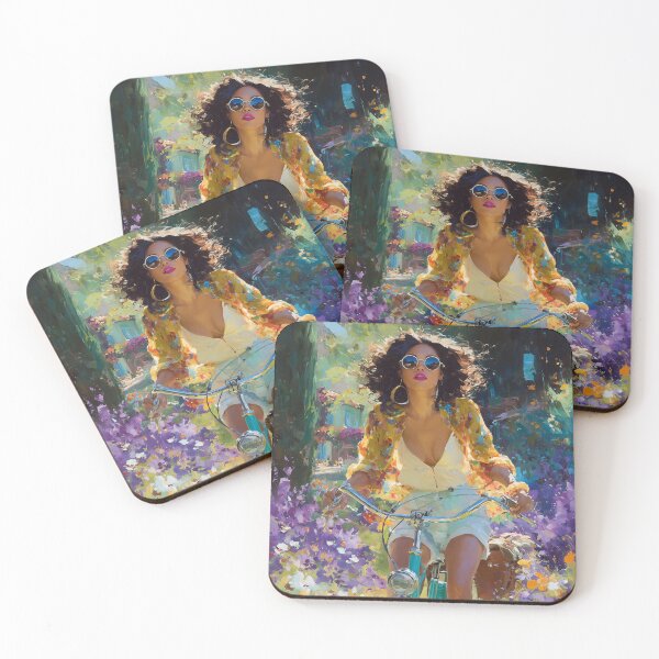 Item preview, Woman Riding Bicycle Through Wildflowers designed and sold by RossignolStudio.