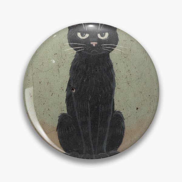 Item preview, Deadpan Black Cat Sitting Perfectly Straight Folk Art designed and sold by PictorialWhimsy.