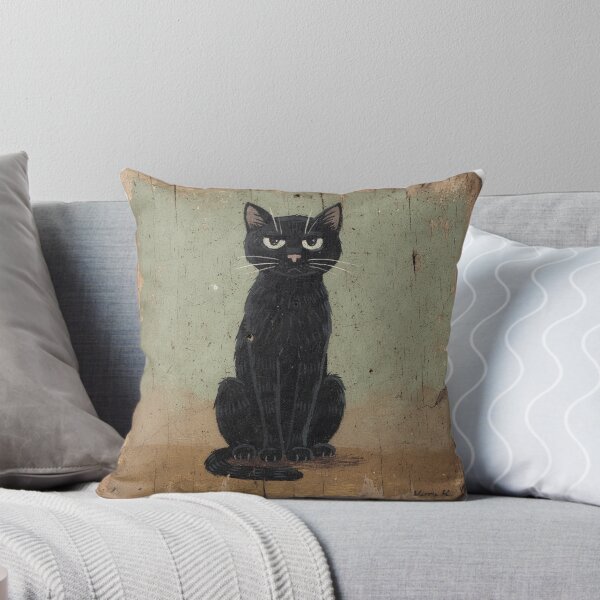 Item preview, Deadpan Black Cat Sitting Perfectly Straight Folk Art designed and sold by PictorialWhimsy.