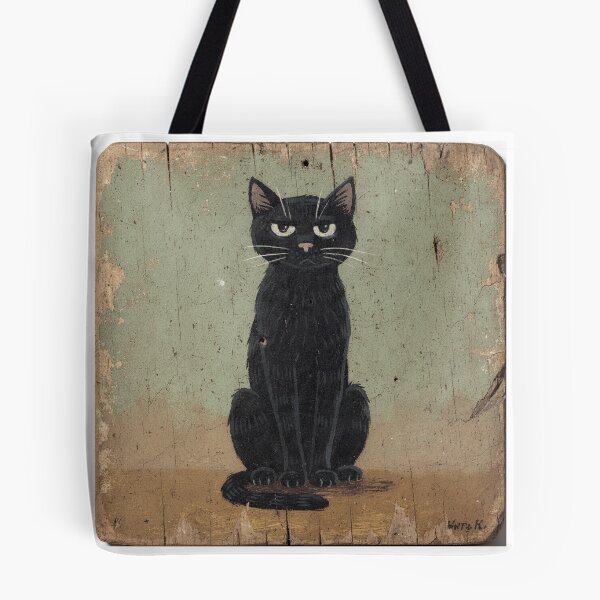 Item preview, Deadpan Black Cat Sitting Perfectly Straight Folk Art designed and sold by PictorialWhimsy.