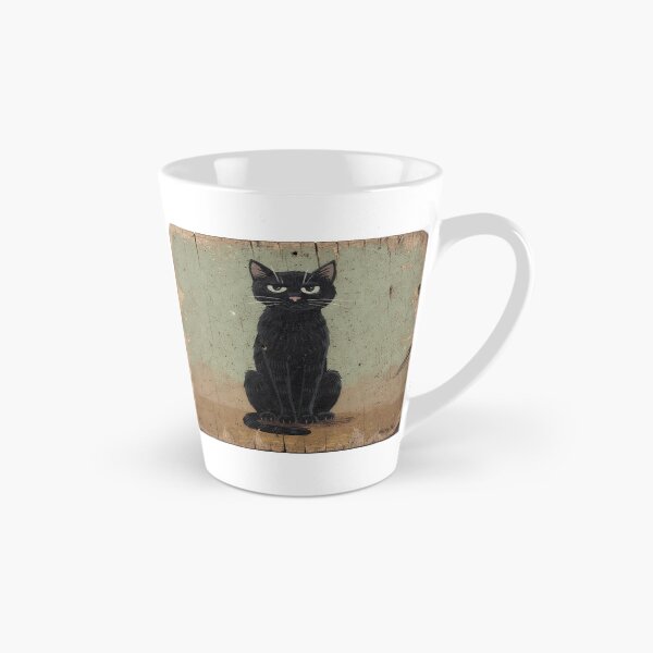 Item preview, Deadpan Black Cat Sitting Perfectly Straight Folk Art designed and sold by PictorialWhimsy.