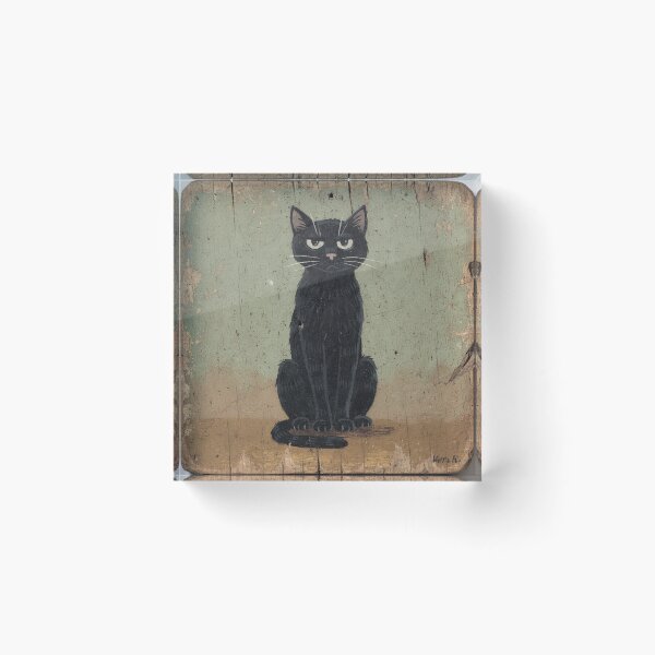 Item preview, Deadpan Black Cat Sitting Perfectly Straight Folk Art designed and sold by PictorialWhimsy.