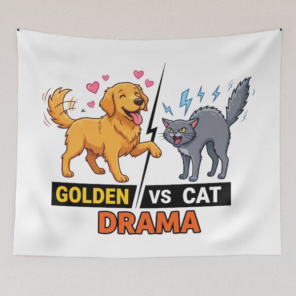 Item preview, Drama entre Golden Retriever y Gato designed and sold by zoughlal.