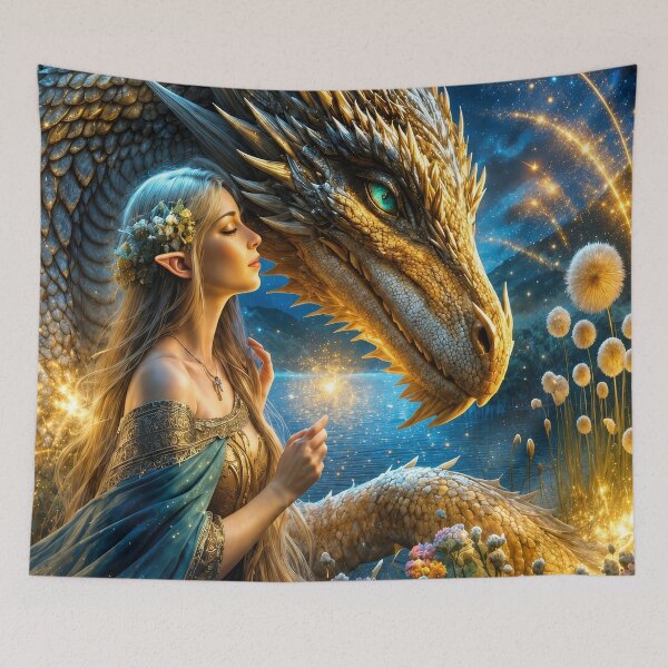 Item preview, Dragon and Elf Bond – Enchanted Fantasy Dragon Companion Magical Design designed and sold by DrakariArt.